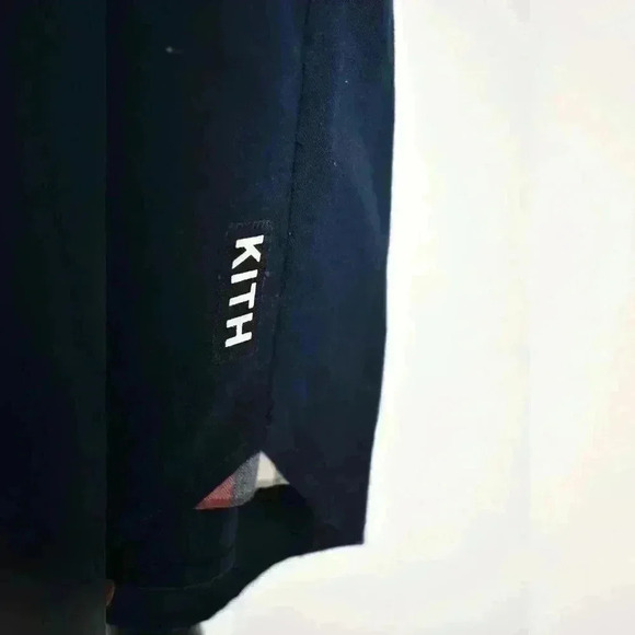 KITH Blue Cotton Mixed Media Jersey Sleeve Baseball Collar Button Shirt  Small - Picture 4 of 7